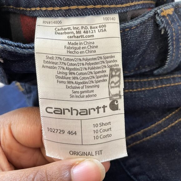 Carhartt Jeans Original Fit Straight Leg Flannel Lined Denim Dark Wash 10 Short - Picture 5 of 9